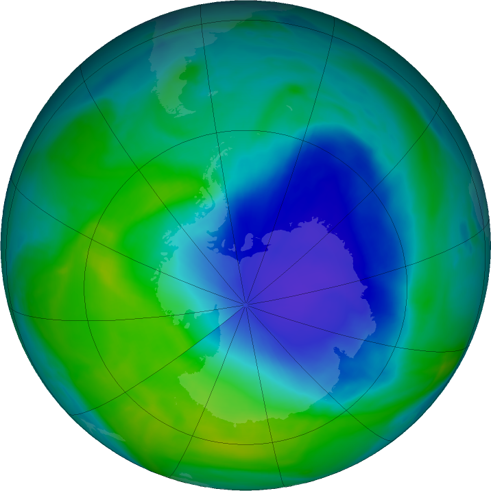Antarctic ozone map for 08 December 2020